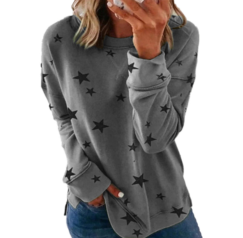 Dark Grey Star-Print Long-Sleeve Top