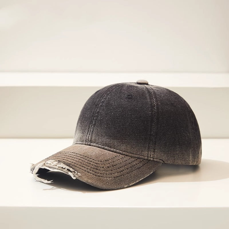 Distressed Denim Baseball Cap – Black / Adjustable