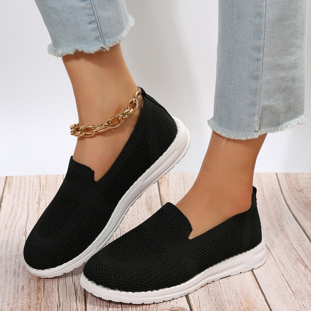Black Mesh Slip-On Loafers with White Soles — Black