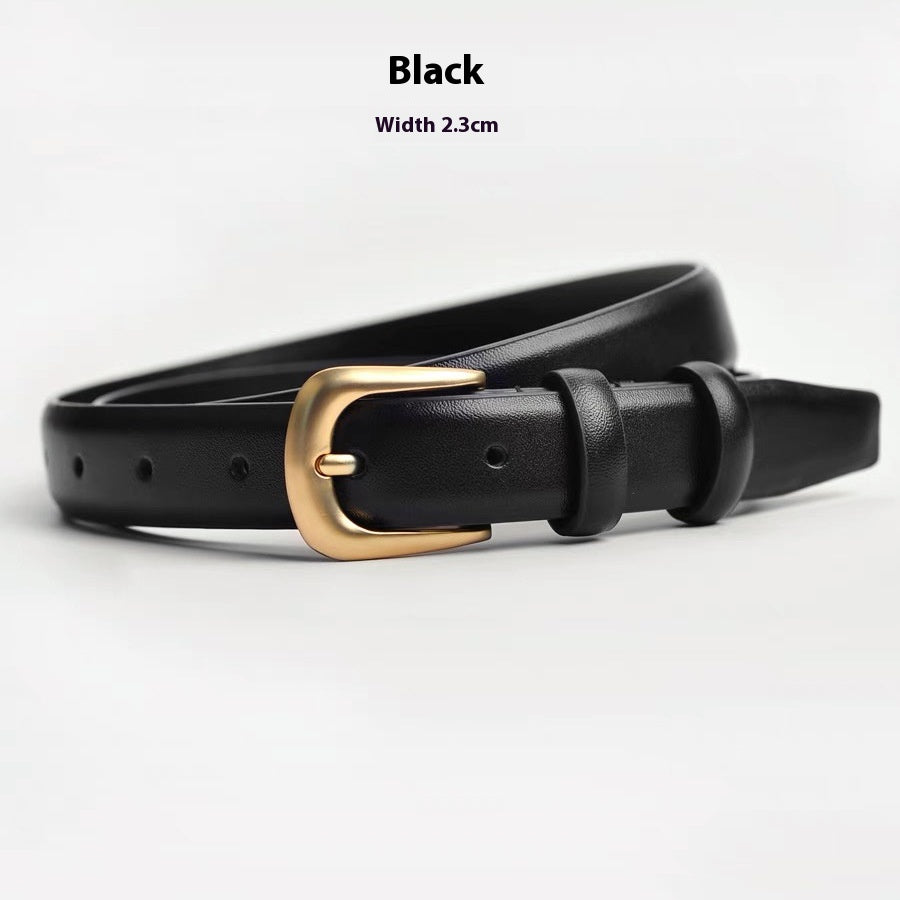 Simple Cowhide Pin-Buckle Belt – Q015 Black / 100 cm