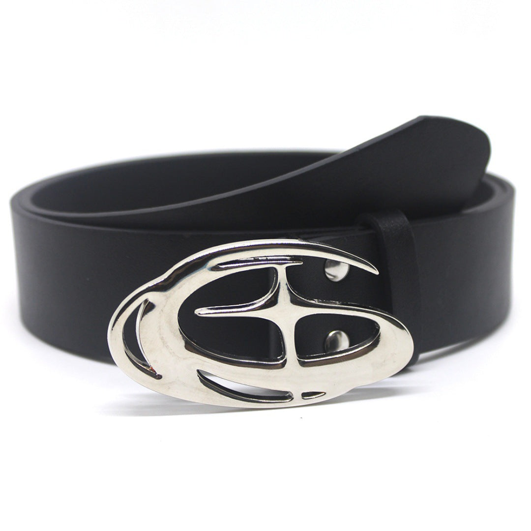 Oval Cross-Detail PU Belt – Black / 105 x 3 cm