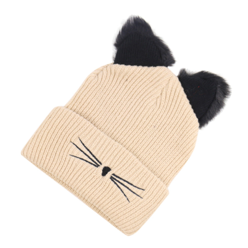 Beige Ribbed Cat-Ear Beanie — Beige